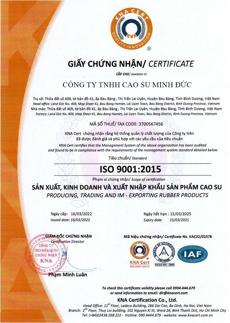 Chứng chỉ ISO 9001