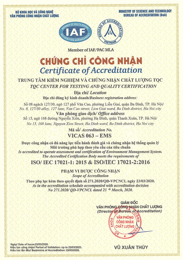 Chứng chỉ ISO 14001
